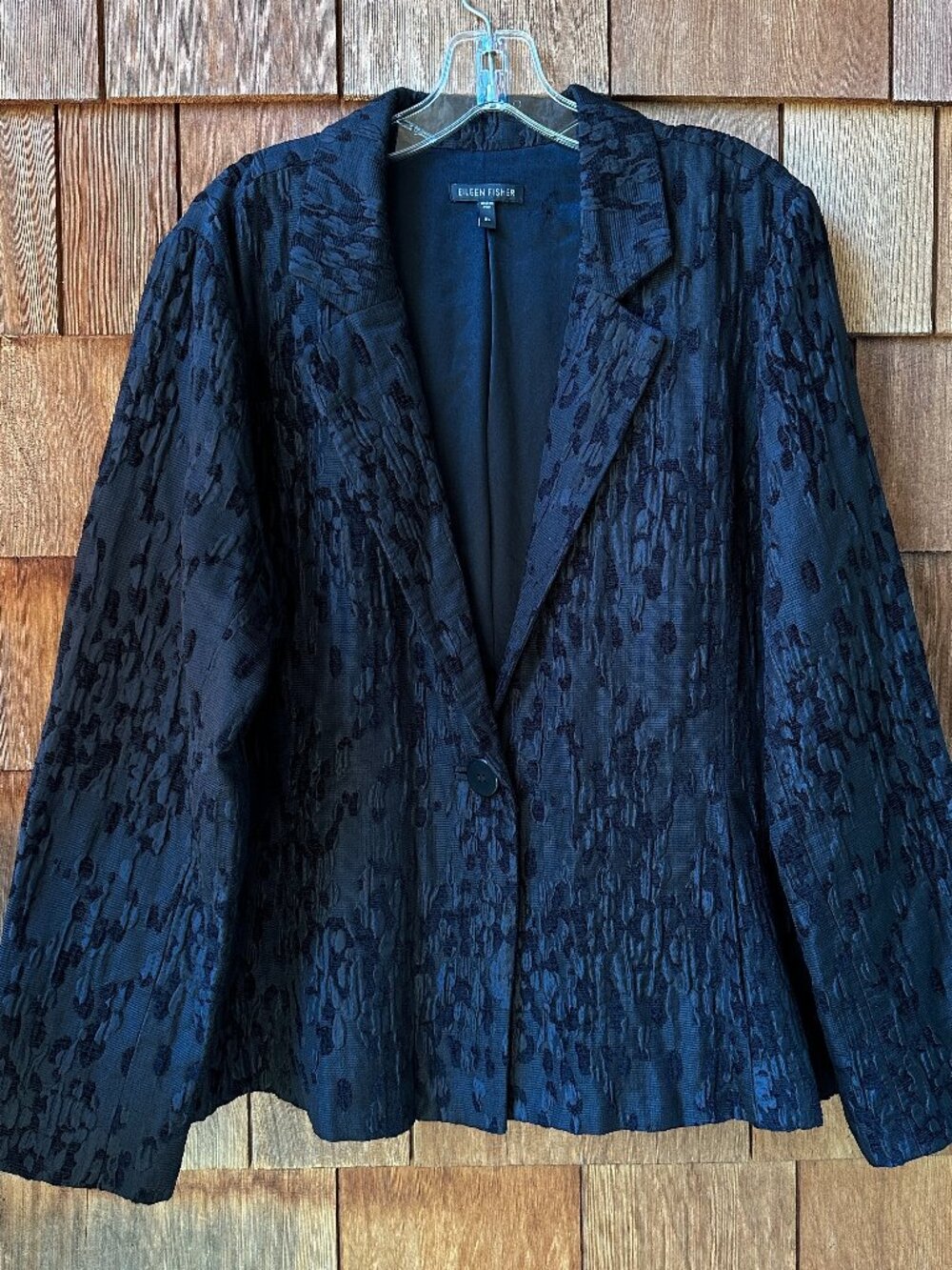EUC Eileen Fisher Black Single Button Chenille Textured Blazer - Women's X-Large